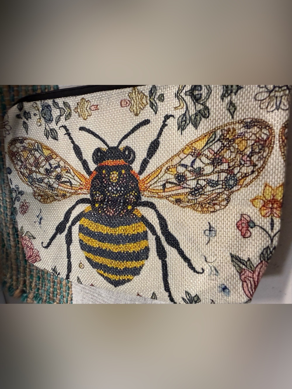 Bee-Embroidered Mini Crossbody Bag in Cream and Yellow